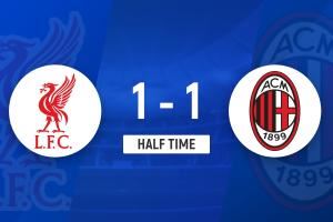 半场-莱奥破门后致敬若塔索博十分角吊射扳平 利物浦暂1-1米兰