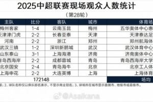 中超第28轮、中甲第28轮、中乙第30轮、中冠决赛第9轮观众统计